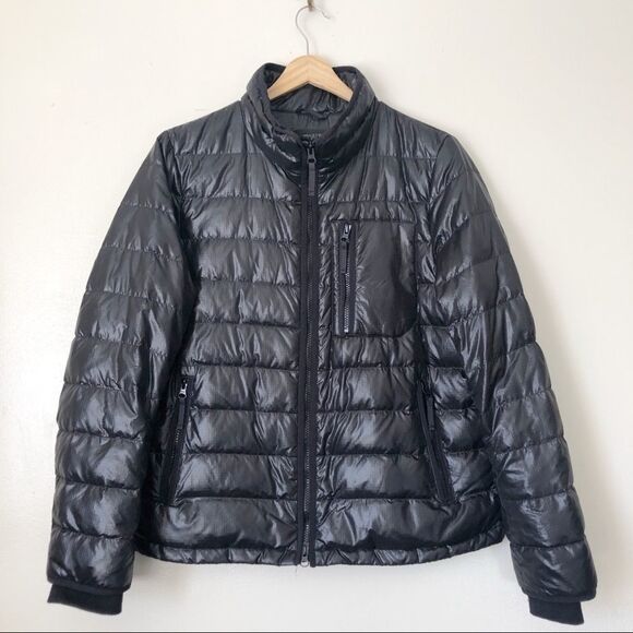 J. Crew Black Thin quilted Puffer winter jacket Large packable - Picture 1 of 8